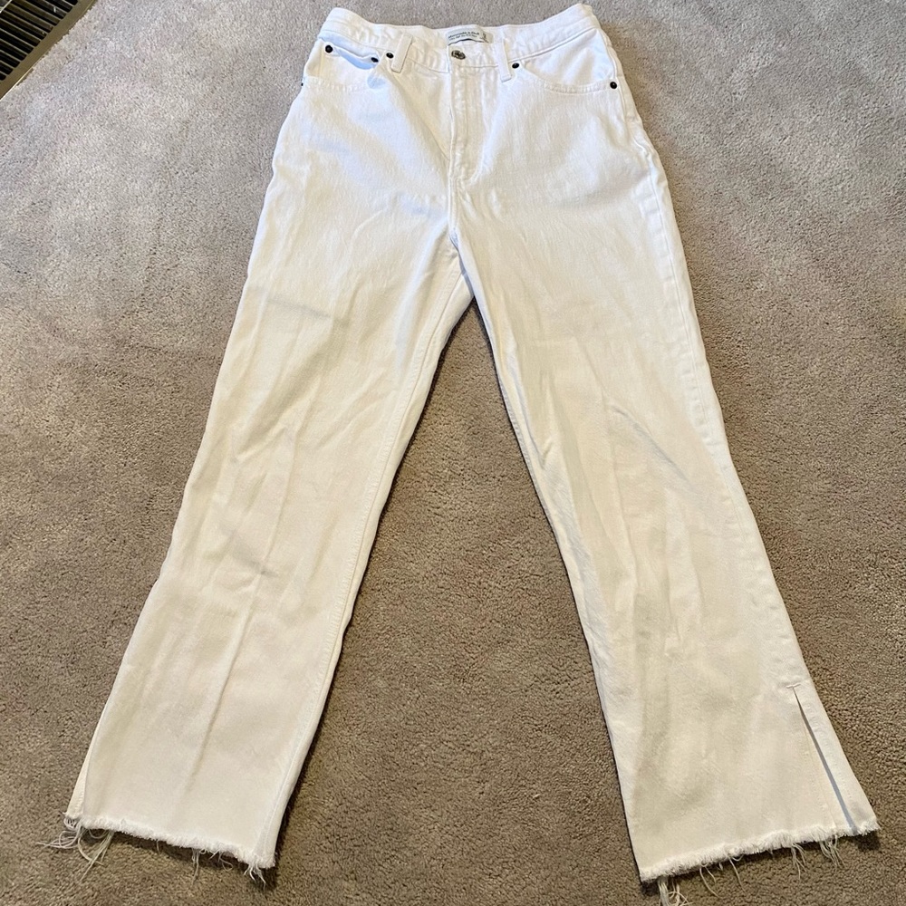 Abercrombie Ultra High Rise Kick Flare White Jeans